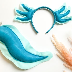 Joli costume turquoise AXOLOTL bandeau et/ou queue, bleu turquoise, bambin enfant taille adulte, exclusivité Créer et être joyeux