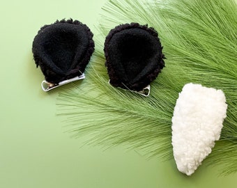 BABY PANDA BEAR Cub Ears Hair Clips, Bear Tail, Baby Toddler Small Kid, Black and White Bear, Woodland Forest Party Favors, Bear Hair Clips