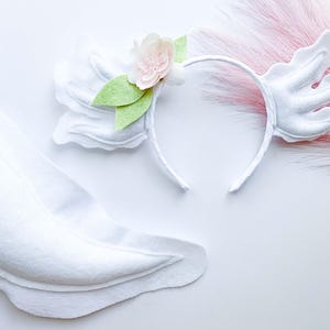WHITE AXOLOTL Costume Gills Headband and/or Tail, Ghost Axolotl with FLOWER, Toddler Child Adult Size, Animal Party Ears Headband