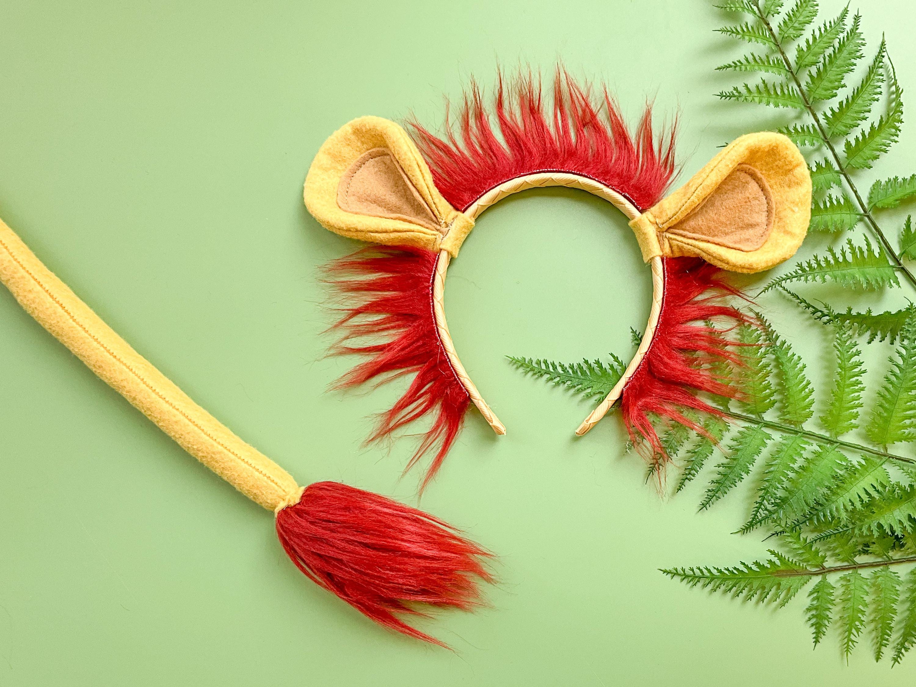 LION EARS headband and/or TAIL, Golden and Tan, Red Mane, Costume, Dress Up, Jungle Party
