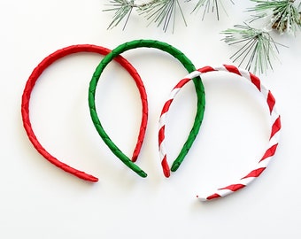 Colorful HEADBANDS | CHRISTMAS | Red Green Candy Cane Stripe | Set or Individual | Seasonal Christmas Winter Hair Accessories | School Girls