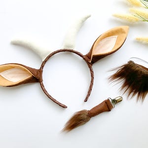BROWN GOAT Costume Headband Ears and/or Tail, Goatee, Toddler Child Adult Size, Animal Party Ears Headbands, Farm Barnyard Party