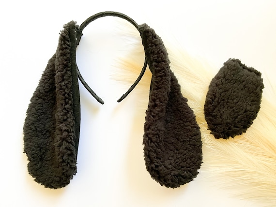 BLACK PUPPY DOG Costume Ears and/or Tail, Fluffy Ears Style, Toddler Child Adult Size, Pet Dog, Animal Party Ears Headbands, Party Favors