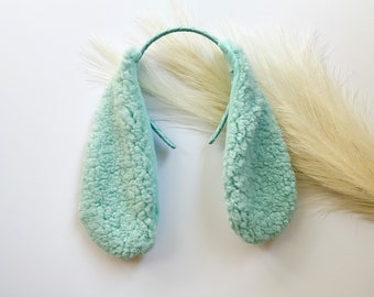 Aqua Blue PUPPY DOG Costume Ears and/or Tail, Fluffy Ears Style, Toddler Child Adult Size, Cute little girls puppy dog ears headband,Pet Dog