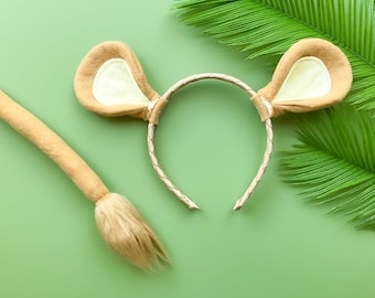 LIONESS Ears Headband and/or Tail, TAN, Toddler Kid Child Adult Size, Costume, Jungle Animal Ears