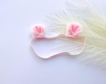 BABY BEAR Cub Ears Headband, Tiny Size Ears, White Pink Lavender, Baby Size, Woodland Forest Party Favors, Baby photo prop, Newborn gift