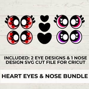 Valentine ogen SVG digitale download, hart thema bundel, hart ogen Cricut gesneden bestand, hart svg, neus svg, gehaakte ogen patroon, voor cricut