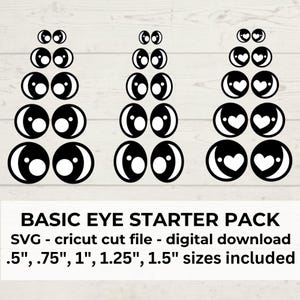 Pacchetto iniziale SVG per occhi, file di taglio Cricut, download digitale, modello per occhi in feltro, occhi in feltro fai da te, occhi kawaii, per uncinetto, per peluche