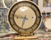 French Art Deco Brass and Bakelite Mechanical Shelf Clock, Excellent Working Condition, c. 1930 39 s