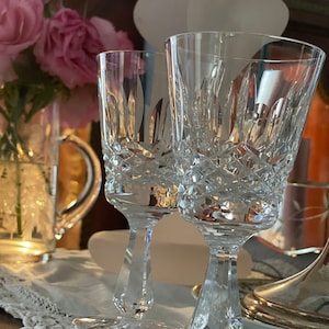 Waterford &quot;Kenmare&quot; Pair/White Wine Goblets, 5.5&quot; w/Criss Cross & Vertical Cuts, Star Cut Base, Pristine, Perfect Wedding/Housewarming Gift