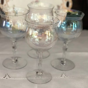 West Virginia Glass &quot;40 Iridescent&quot; Wire Optic Water Goblets, Set/4, Pristine Condition, Perfect Wedding/Anniversary/Wedding Gift for Couple