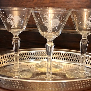 Libbey Glass &quot;Chanticleer&quot; Liqueur/Craft Cocktail Glass w/Cut Stem #3001, Set /4, Excellent Condition, Perfect Gift for Couple, Housewarming