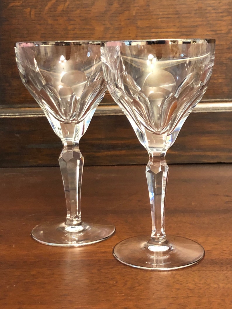 Excellent Condition Val St Lambert Amalfi Pair WineCraft Cocktail Goblets with Platinum Rim and Base Perfect AnniversaryWedding Gift