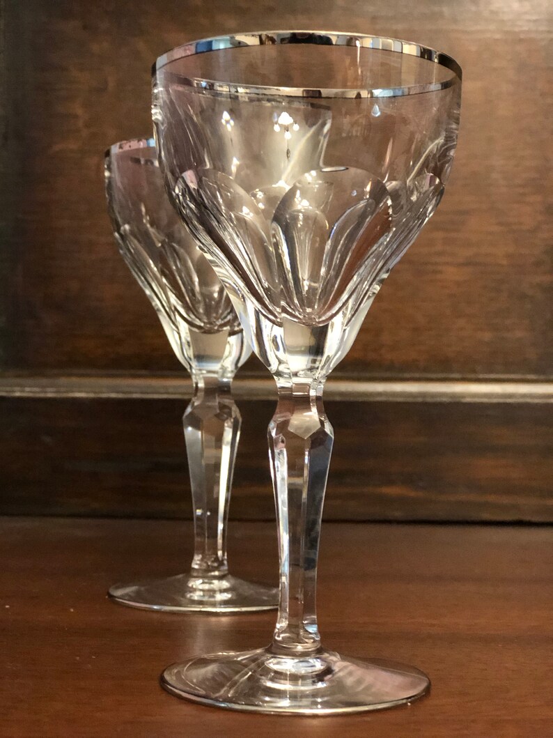 Excellent Condition Val St Lambert Amalfi Pair WineCraft Cocktail Goblets with Platinum Rim and Base Perfect AnniversaryWedding Gift