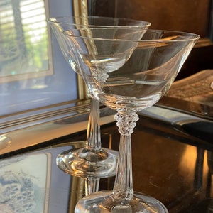 Fostoria &quot;Sceptre&quot; Pair of 5 1/2&quot; Crystal Clear Champagne Goblets, Stem 6017, Excellent Condition, c. 1937, Perfect Housewarming/Shower Gift