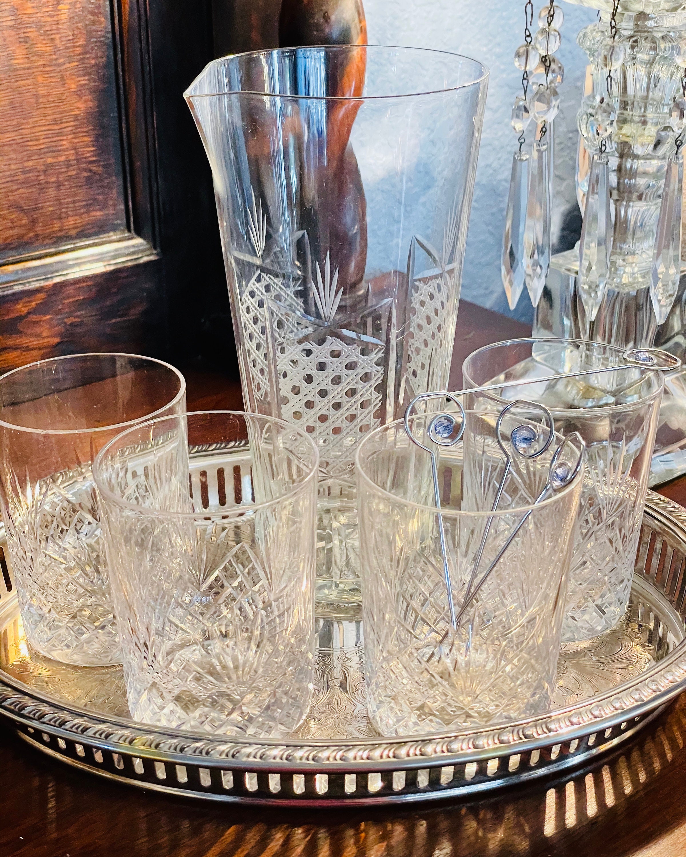 Antique Crystal Cocktail Mixing Pitcher & Coordinating Set/4 Etsy