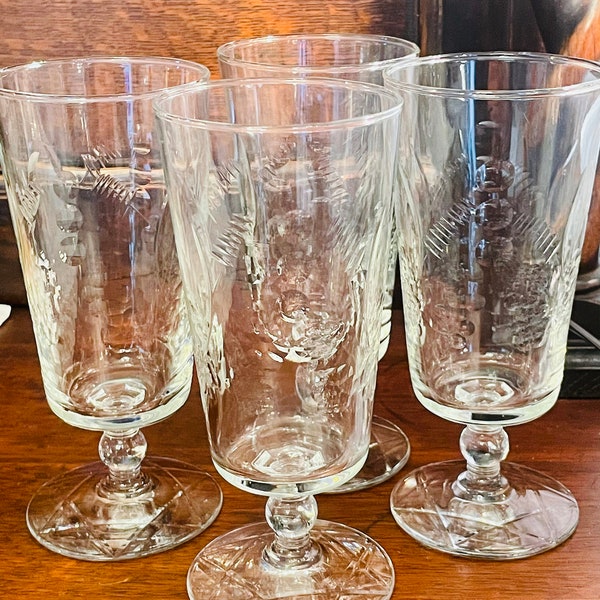 Rock Sharpe "Fern" Set/4 Iced Tea Glasses, Stem 3006, Pristine, Perfect Mothers'Day/Housewarming/Bridal Shower Gift, Garden Party Service