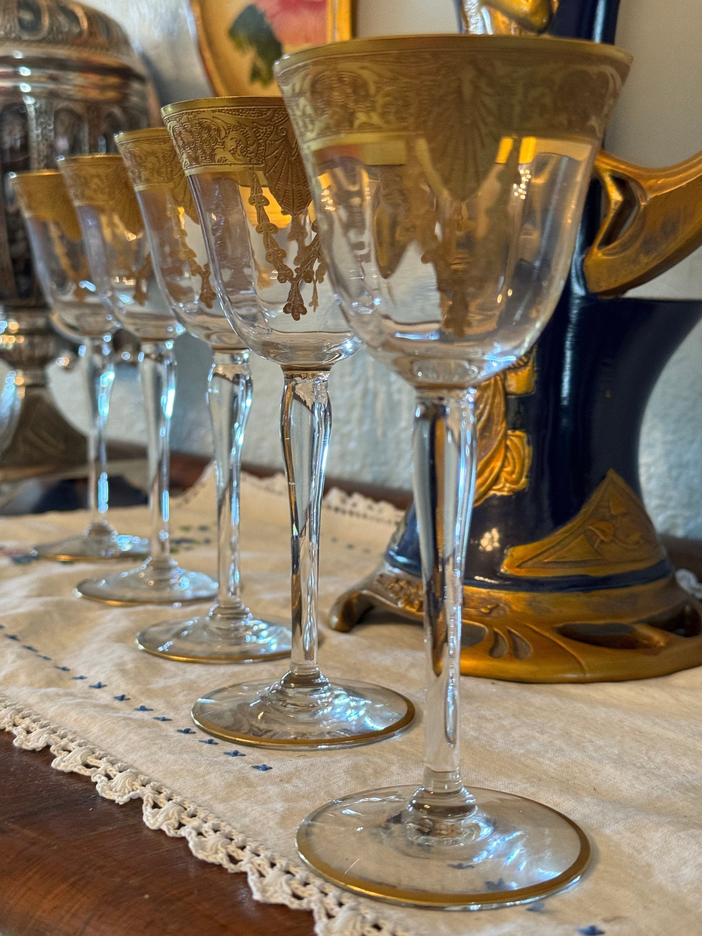 Antique Wheeling Gold Encrusted Wine Goblets - Hanging Garland Set of 5 -  Etsy