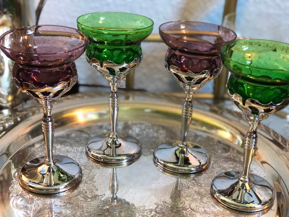 Art Deco ucn1 Liqueur/craft Cocktail Glasses, Set/4, Green