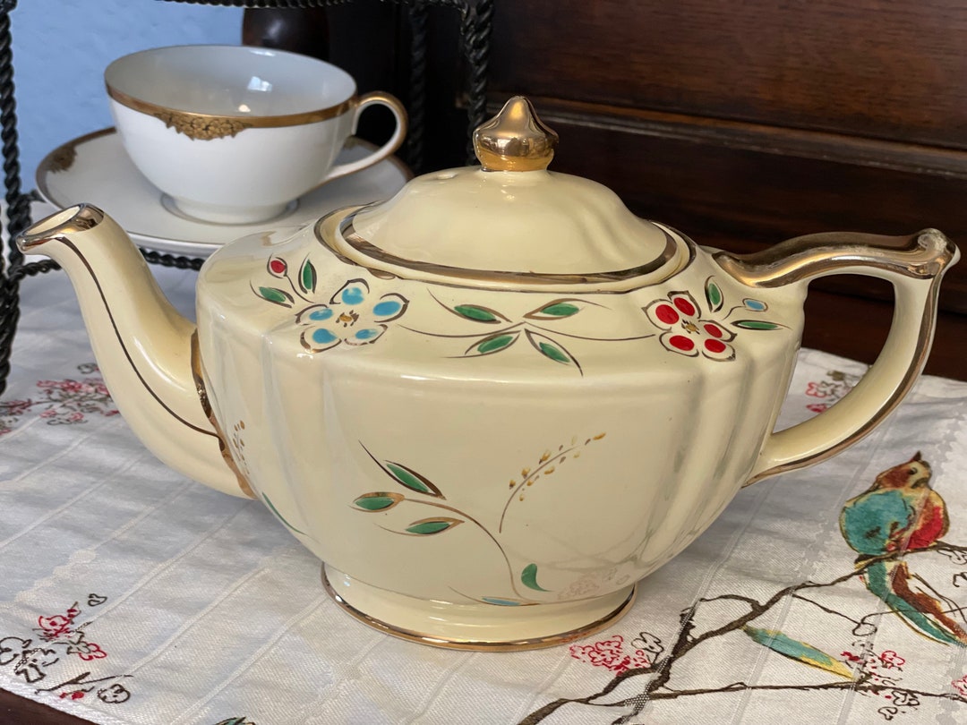 Sadler England Four Cup Teapot 2062 Cream Bone China Red & Etsy