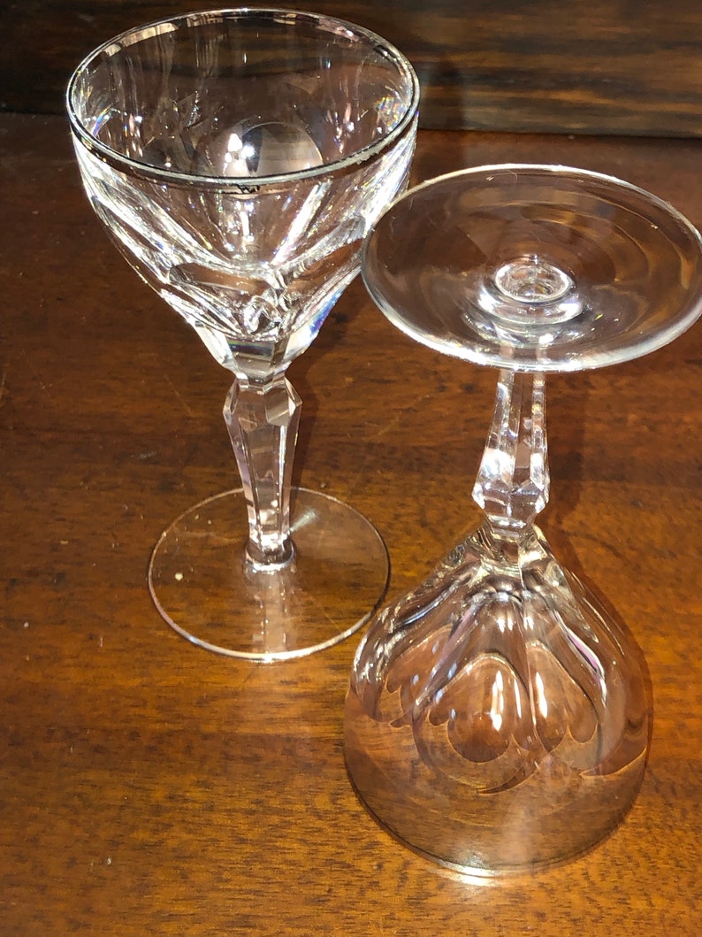 Excellent Condition Val St Lambert Amalfi Pair WineCraft Cocktail Goblets with Platinum Rim and Base Perfect AnniversaryWedding Gift