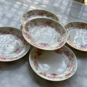 Antique Ch Havilland Limoges GDA Set of 5 Butter Pats, Schleiger 195-4 Pink Floral Garland, c. 1900, Cottage Chic, Housewarming/Shower Gift