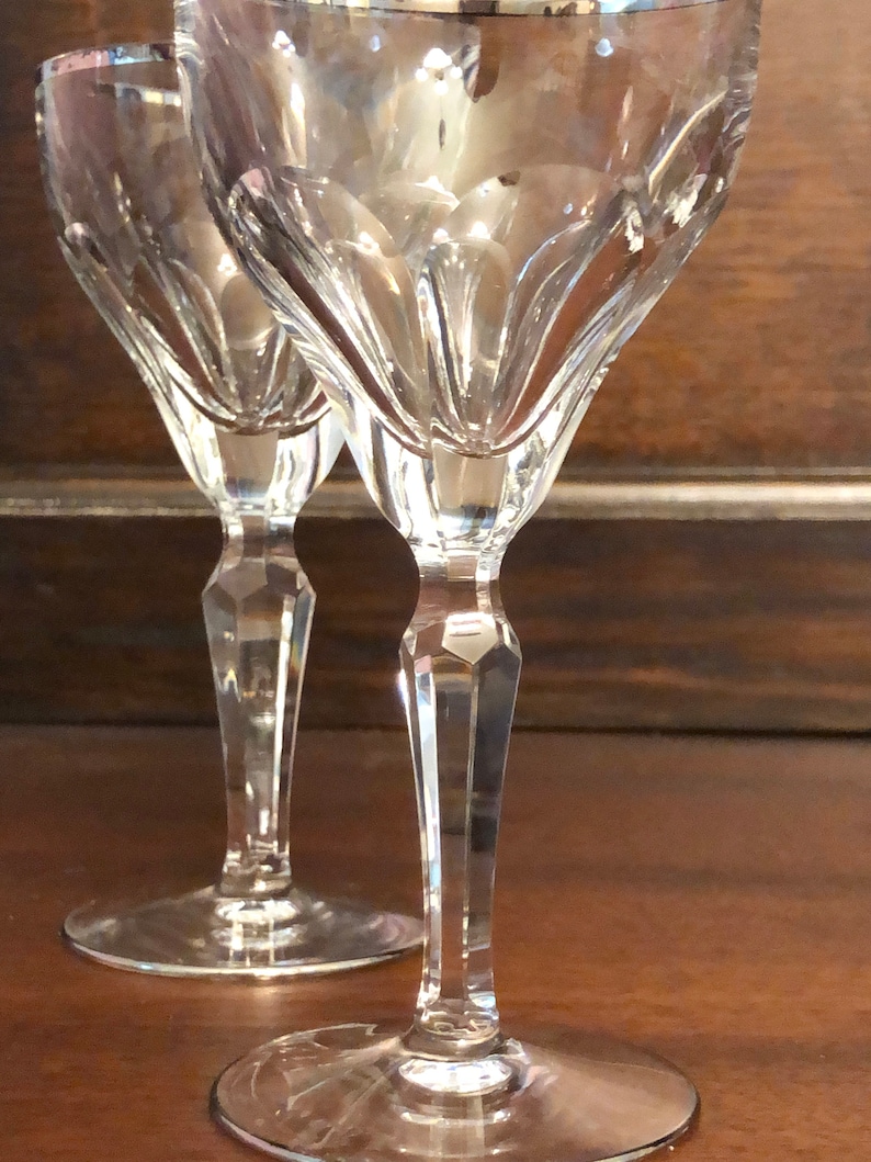 Excellent Condition Val St Lambert Amalfi Pair WineCraft Cocktail Goblets with Platinum Rim and Base Perfect AnniversaryWedding Gift