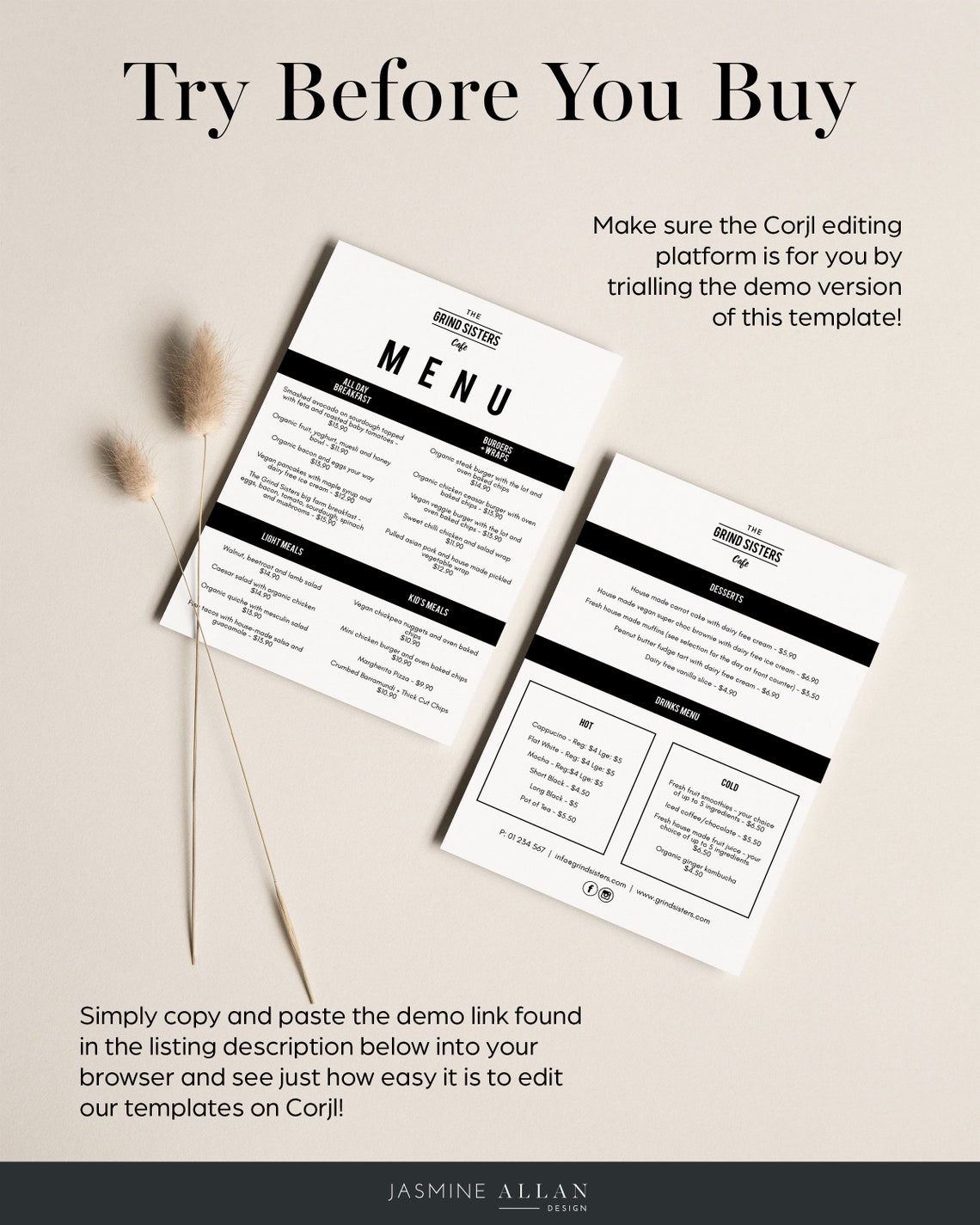 Black and White Editable Menu Template Restaurant Cafe Menu | Etsy