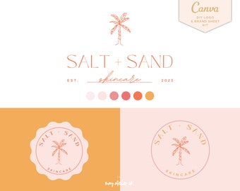 DIY Palm Tree Summer Logo Design - Tropical Logo - Small Business Branding - Minimalist Branding - Boho Logo - Retro Summer Logo Kit - Canva