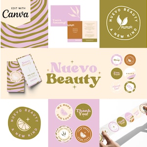 Helles und buntes Canva Brand Kit - Retro Star - Instagram Highlights - Danke Aufkleber - Visitenkarte - DIY bearbeitbar - Danke Karte