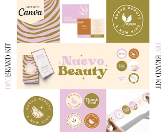 Bright and Colorful Canva Brand Kit - Retro Star - Instagram Highlights - Thank You Sticker - Business Card - DIY Editable - Thank You Card