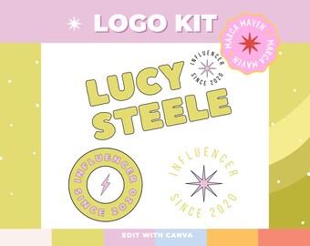 Zestaw logo Retro Canva: Branding gwiazdy i błyskawicy