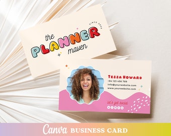 DIY Canva Bright Business Card Template - Editable Colorful Business Card - Pink and White - Canva Template - Calling Card - Fun Modern