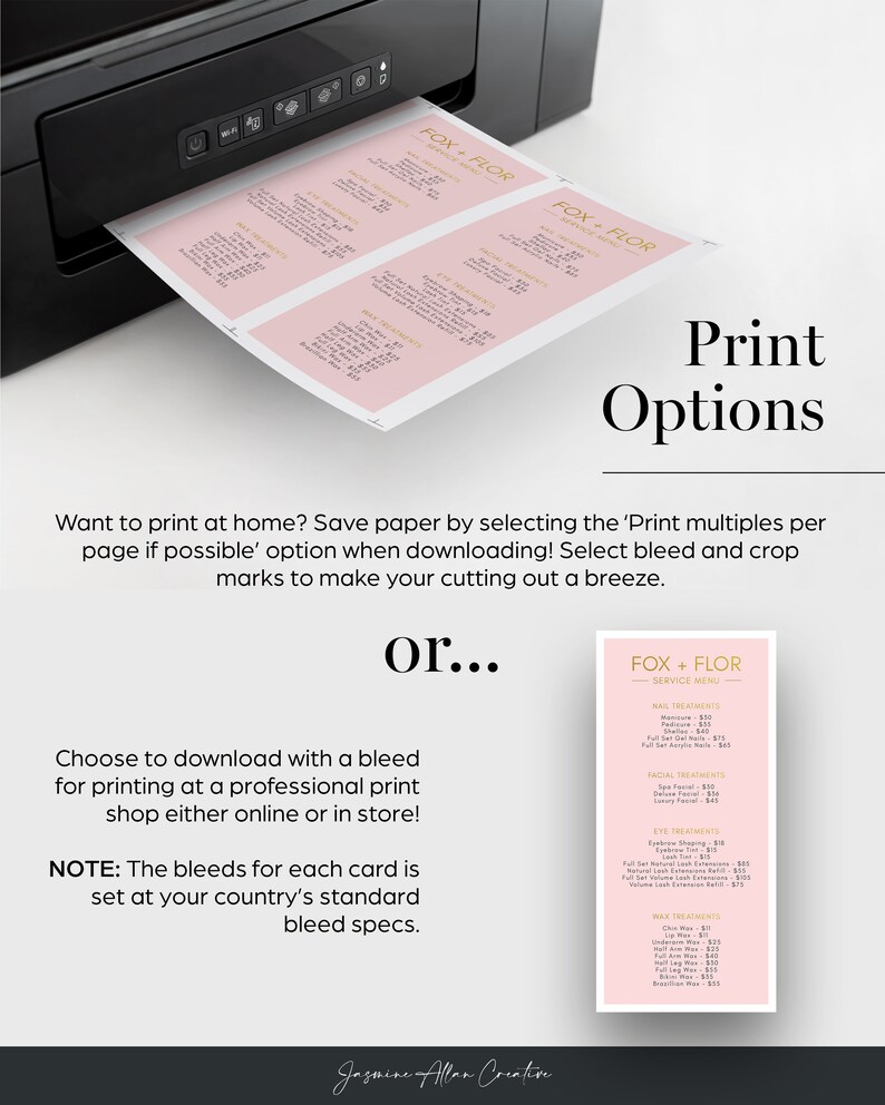 Editable Blush Pink and Gold Price List Service Menu Etsy