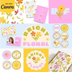 Blommig Canva-logotypkit: Gör-det-själv-företagsmärkesbyggande (digital nedladdning)