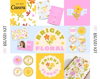 Kit de logotipos florales de Canva: Marca comercial DIY (Descarga digital)
