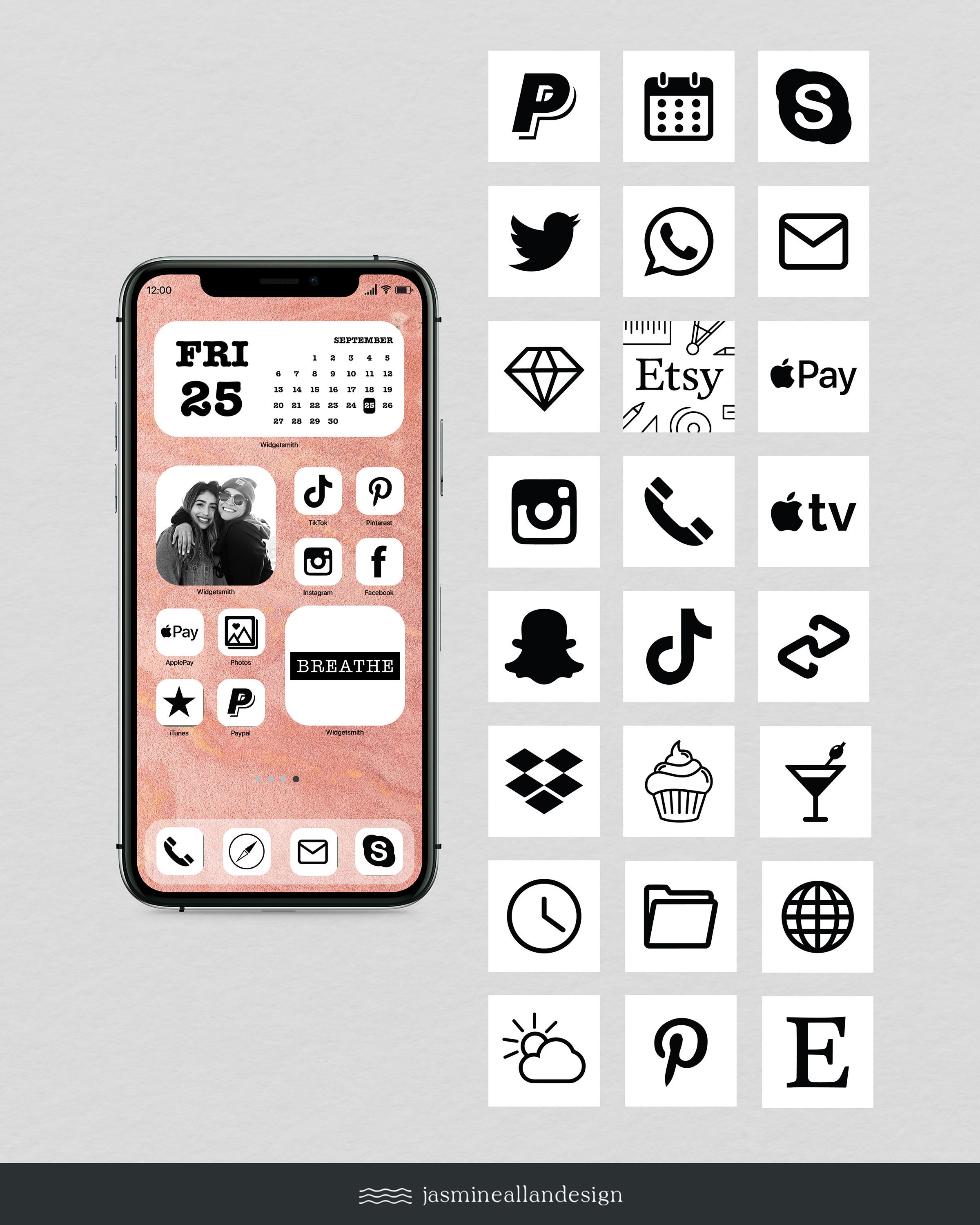 Ios 14 Black And White Aesthetic Icon Set 165 Piece Set App Etsy