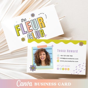 Bright and Colorful Business Card Template - Editable Colorful Business Card - Pastel - Purple - Canva Template - Calling Card - Fun Flower