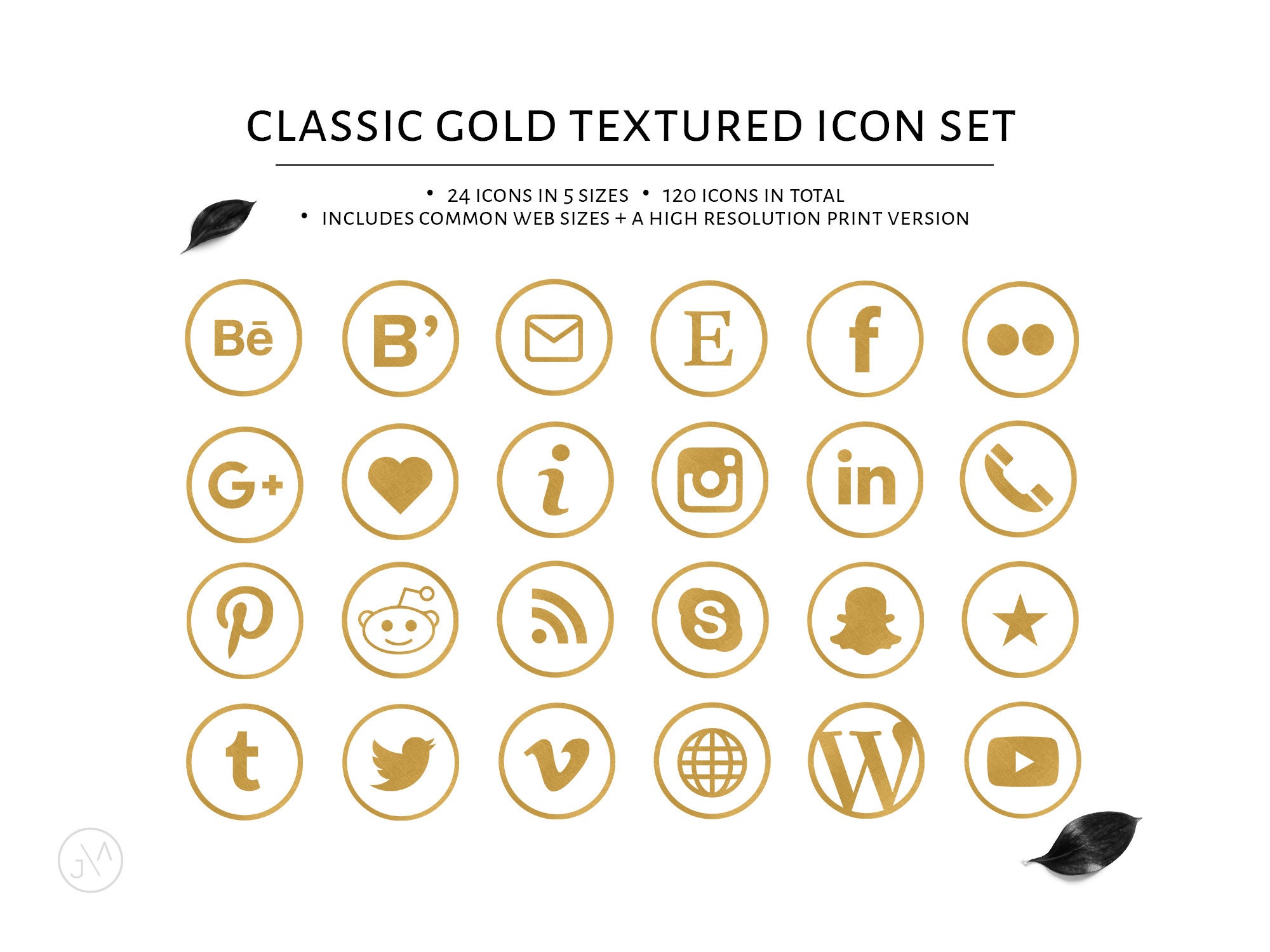 Social Media Icon Set Gold Texture Social Media Graphic | Etsy