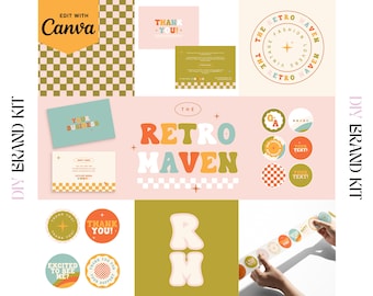 Fun, Bright Retro Canva Logo Kit - Star Logo - Instagram Highlights - Thank You Sticker - Business Card - DIY Editable - Thank You Card