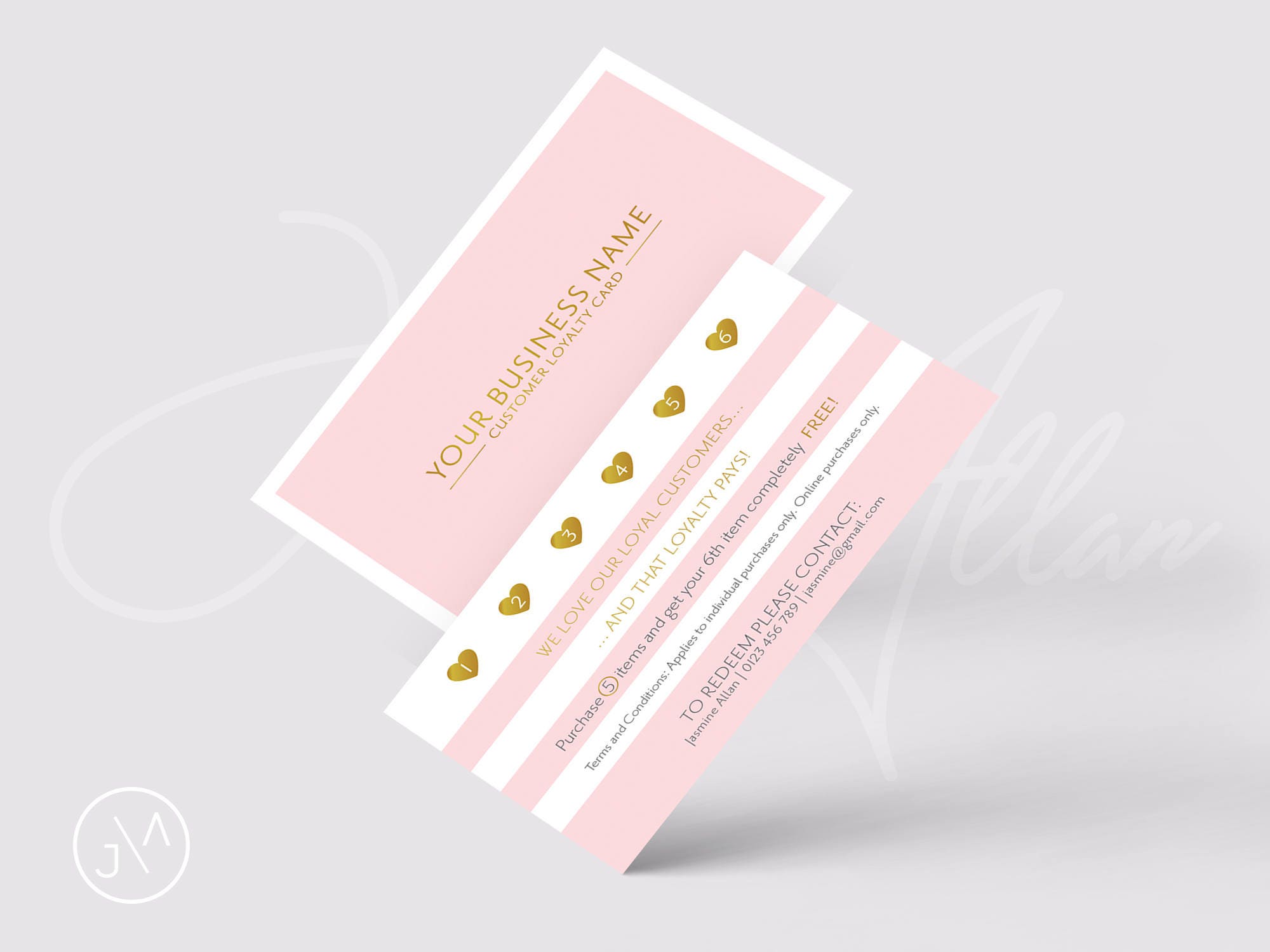 Blush Pink And Gold Loyalty Card Design Punch Card Small