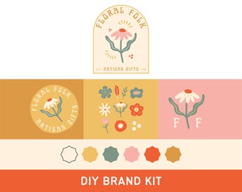 Fun, Bright, Floral Canva Logo Kit - Flower Logo - Abstract Logo - Fun Branding - Small Business Branding - DIY Editable - Semi Custom Logo