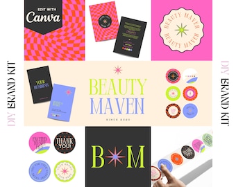 Fun, Bright Retro Canva Logo Kit - Western Logo - Instagram Highlights - Thank You Sticker - Business Card - DIY Editable - Thank You Card