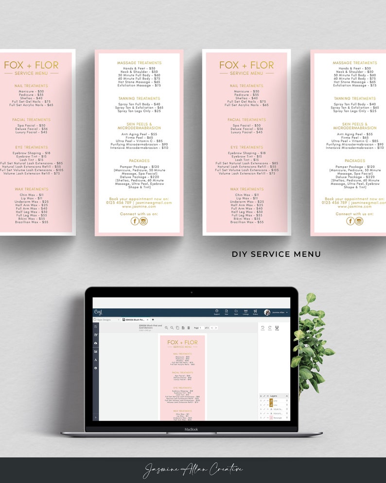 Editable Blush Pink and Gold Price List Service Menu Etsy