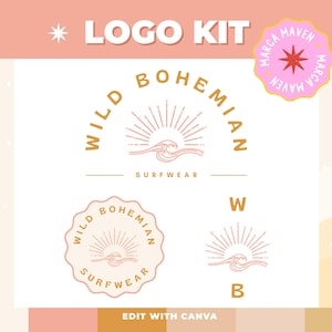 Logotipo de playa retro: Kit de marca Boho Sunburst (Canva)
