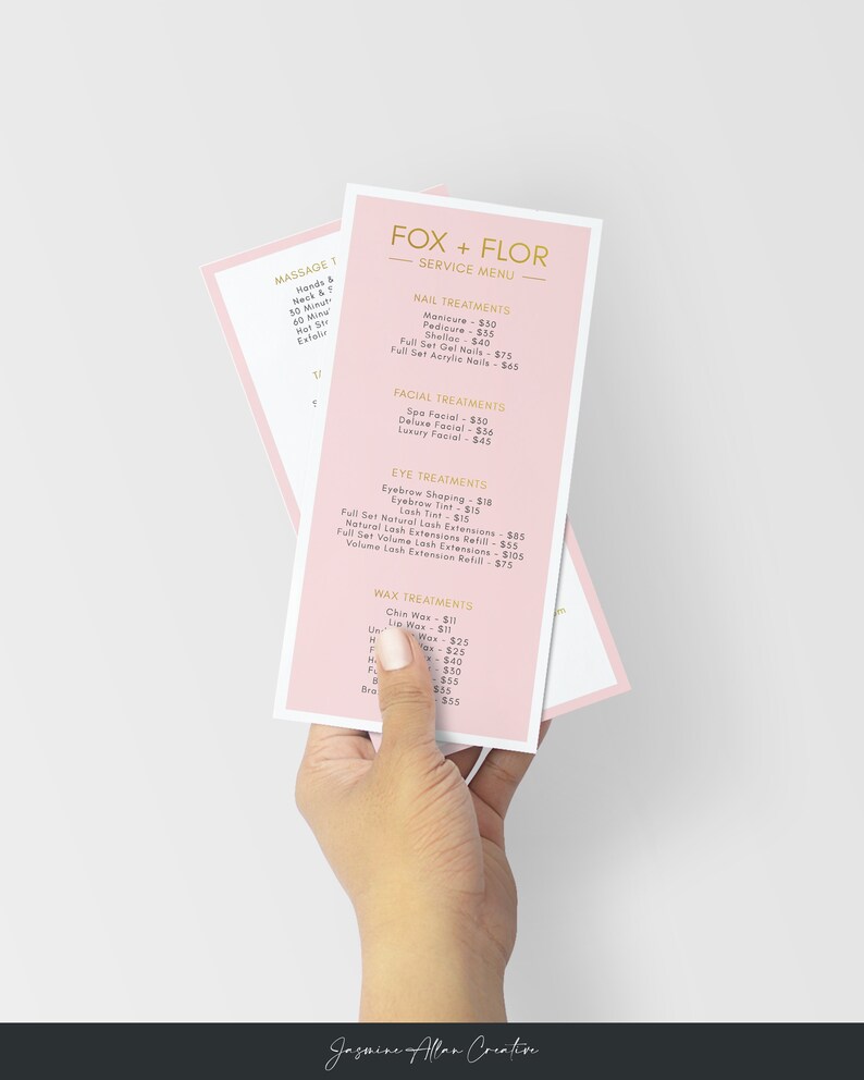 Editable Blush Pink and Gold Price List Service Menu Etsy
