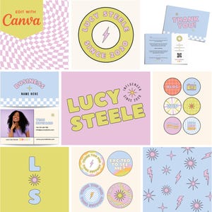 Helles, Retro Canva Brand Kit - Stern Logo - Brand Stickers - Visitenkarte - DIY - Dankeschön - Insta Highlights - Gestempeltes Seidenpapier