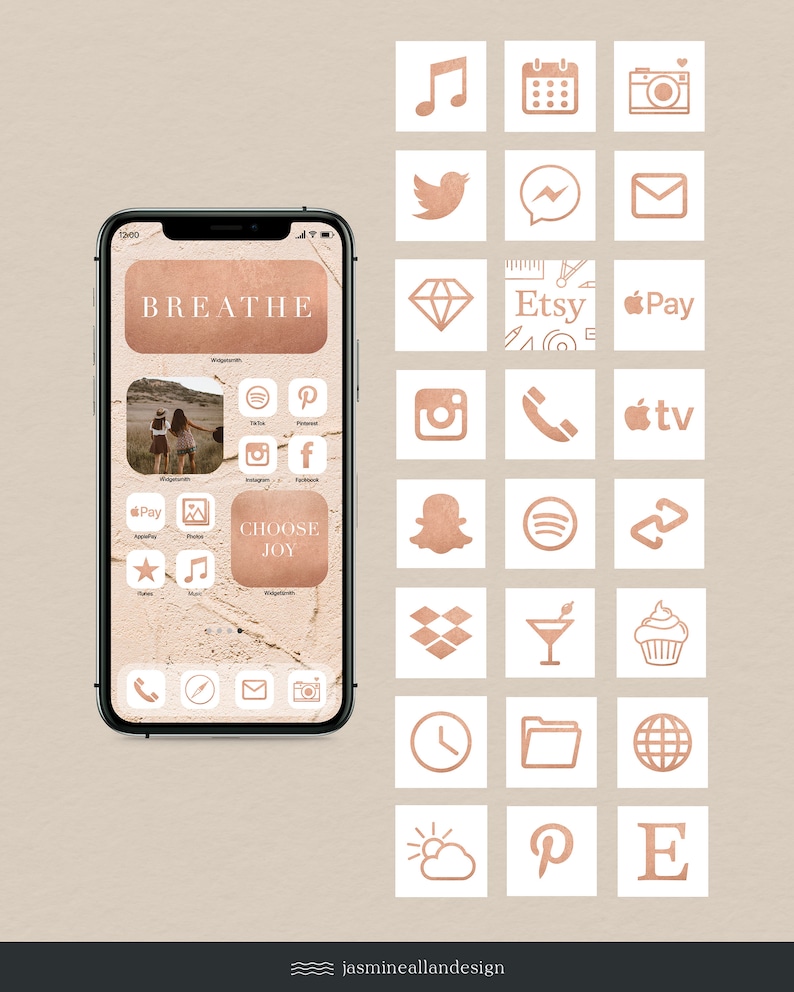 IOS 14 iPhone Aesthetic Icon Set Rose Gold Texture 166 ...