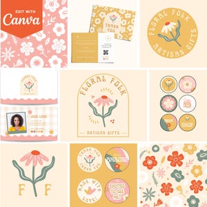 Leuke, heldere, bloemen canva-merkkit - bloemlogo - Instagram-hoogtepunten - bedanksticker - visitekaartje - doe-het-zelf bewerkbaar - bedankkaart