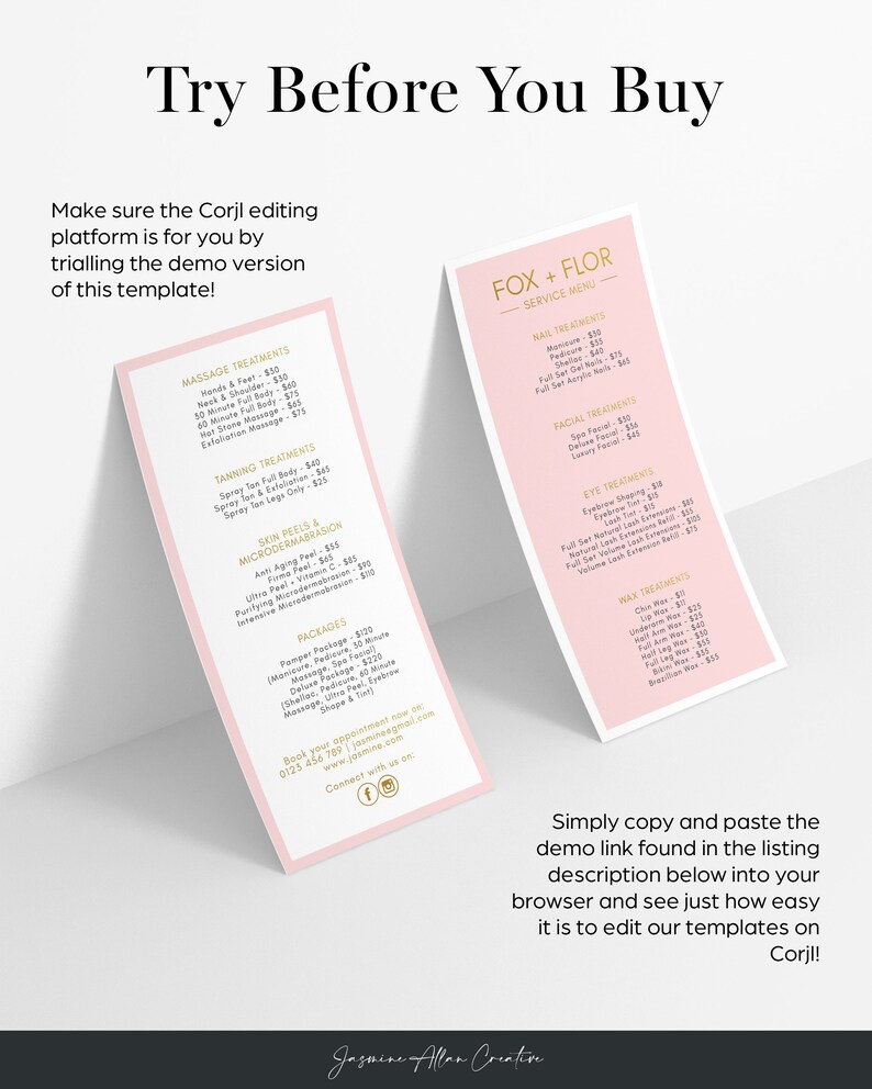 Editable Blush Pink and Gold Price List Service Menu Etsy